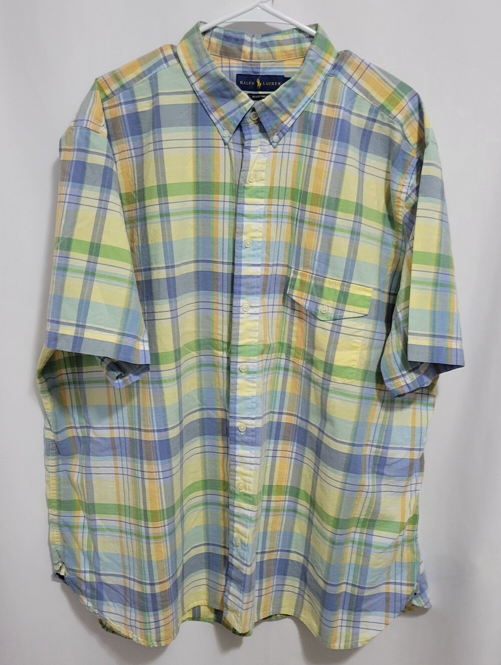 Men's Ralph Lauren Beach Twill Plaid Short Sleeve Button-Down Shirt, Size 2XB
